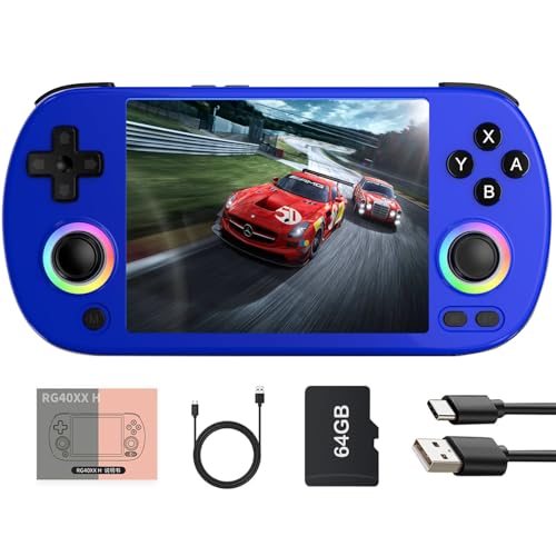 RG40XX H - Consola de juegos de mano, 64G y más de 5000 juegos integrados, con iluminación RGB colorida de joystick, pantalla IPS de 4 pulgadas, sistema Linux, compatible con Bluetooth, 5 g, WiFi