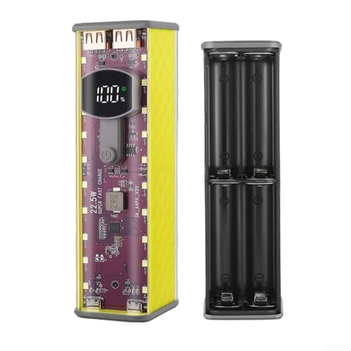 Solder-Free Portable Power Bank Case Transparent DIY Battery Box for 8x18650 Cells 22.5W 45W Fast Charging with Multi-Protection Circuit ABS Housing(yellow 22.5W)
