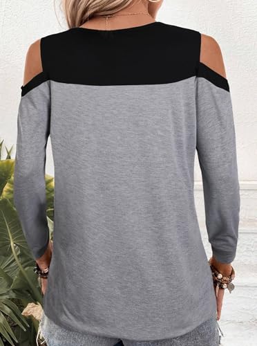 Hilinker Women's Graphic Cold Shoulder Tops Color Block Long Sleeve Sexy Shirts2