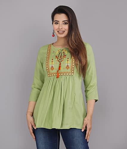 Image of Ganga febtex Women's Rayon Embroidered Short Kurti /Tops