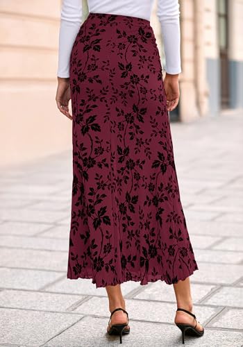 BTFBM Womens Floral Mesh Maxi Skirt Elastic High Waisted Boho Elegant Mermaid 2025 Summer Fall Long Skirts for Women3