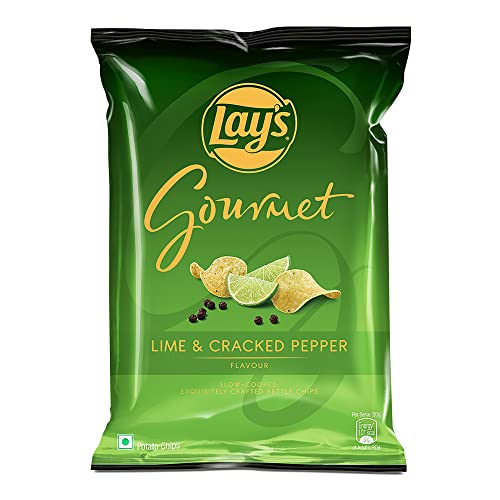 Image of Lay's Gourmet Kettle Chips 55 Gram, Lime & Cracked Pepper Flavour, Premium Slow-Cooked Potato Chips, Chips And Snacks