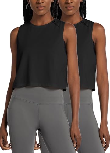 baleaf Workout Tops for Women Crop Tank Top Quick Dry Athletic Gym Exercise Sleeveless Shirts Muscle Yoga Loose Fit