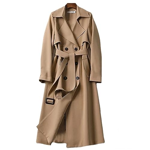 Women's Spring And Autumn British Style Long Coat Temperament Belt Khaki Windbreaker2