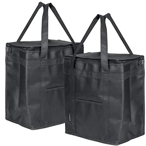 Ateny Large Insulated Reusable Grocery Bags for Food Delivery Pack of Two - Foldable - Ideal for Uber Eats, Instacart, Doordash, Grubhub, Postmates, Restaurant, Catering, Grocery Transport Bags