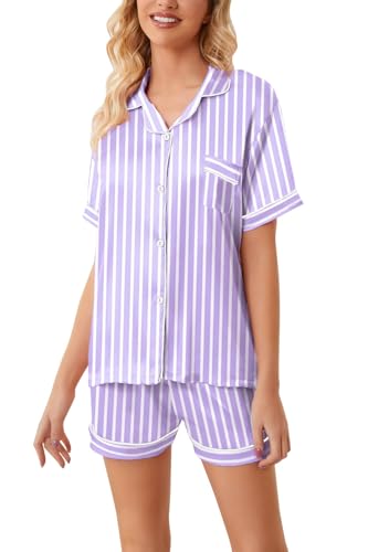 Image of Girls & Womens Satin Pajamas Set, Silk Button-Down Sleepwear 2 Piece Nightwear, 3 Years - Women XXL