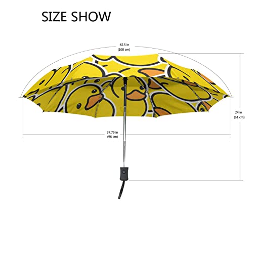 Sletend Compact Travel Umbrella Yellow Duck Cartoon Windproof Folding Automatic Umbrella,One Touch Auto Open And Close Button Portable Light Umbrella For Women Men Kid #TOP2