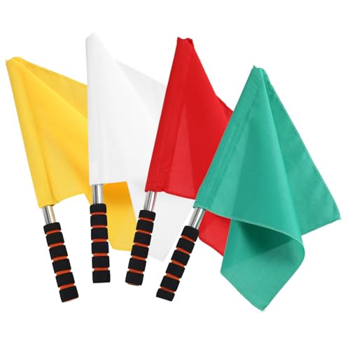 BRIGHTFUFU Sports Referee Flag 4pcs Stainless Steel Pole Flag Set Yellow Red Green White