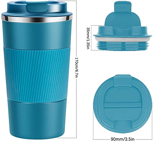 Image of SPIREX Insulated Travel Coffee Mug 2.0 | Double Wall Vacuum Stainless Steel Fat-Bottomed Coffee Cup Tumbler with Spill Proof Flip Lid for Hot and Ice Beverages (Blue Color, 500Ml), 500Milliliter