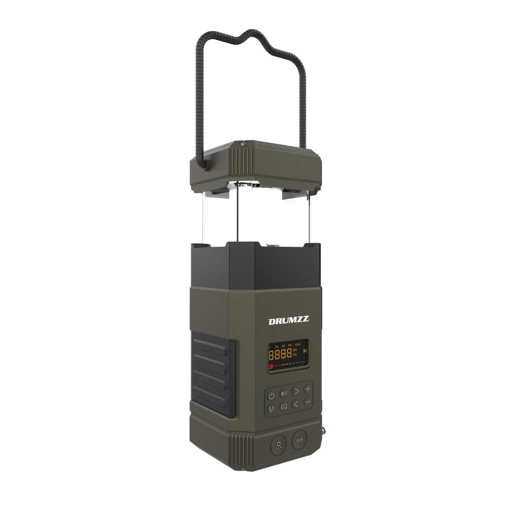 DRUMZZ Trek 800-14 W Bluetooth Speaker Digital AM FM Radio Camping Lantern IPX6 Hand Crank Charging Solar Charging, Flashlight 5000mAH Battery Cell Phone Charger SOS Alarm Digital Display (Green) (B0CJCPFQDP) Amazon Price History, Amazon Price Tracker