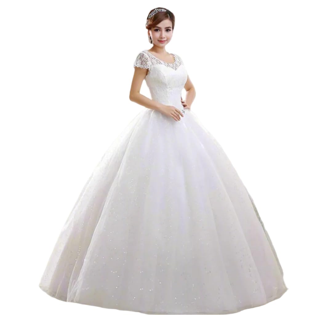 White Full Stitched with Layers Christian Wedding Catholic Wedding White Ball Gown Wedding Dress in White Frock Women with Extra Sleeves (GLHS587) India