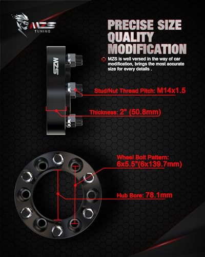 Image of MZS 6x5.5 Wheel Spacers 1.5 inch 78.1mm M14x1.5 for Silverado Sierra 1500 4Pcs