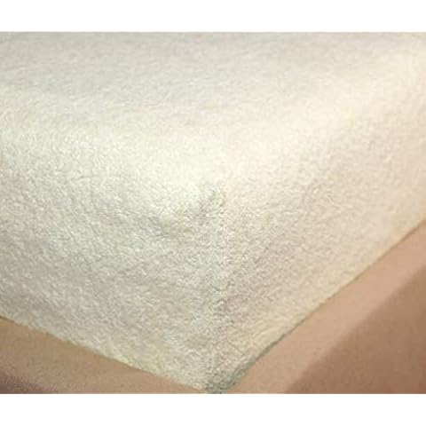 BlueberryShop Luxurious Terry Towelling Cotton 16" Extra DEEP Fitted Bed Sheet Double King Super King (Adult) (King) Cream Cover