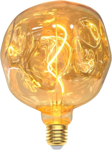 Roomrite Bombilla LED E27 Vintage, Bombillas LED E27 3W Regulable con formas irregulares G125 Φ125mm XXL bombillas decorativas para salón/dormitorio/comedor, Vidrio ámbar