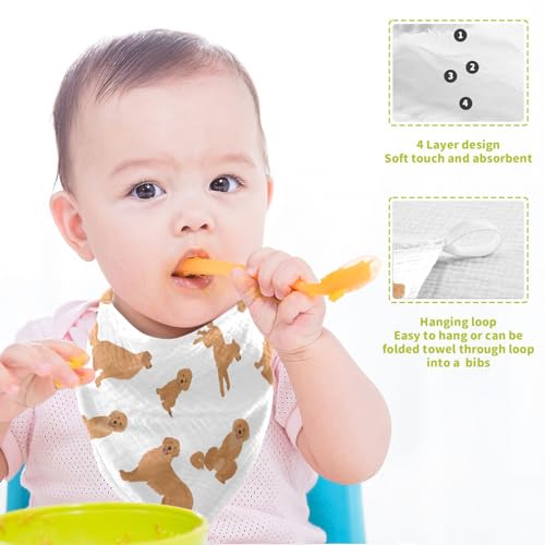 Image of Curbs Baby Washcloths Cartoon Puppy Different Poses, Golden Retriever Dogs Burp Cloths Face Towel Cotton Soft Absorbent Wash Wipe Towels for Newborn Infant Baby, 3 Pack