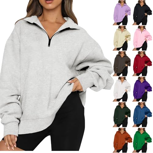 Quarter Zip Pullover Women Loose Collared Oversized Sweatshirt