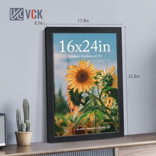 Image of VCK 16x24 Poster Frames - Black, Wide Border Solid Wood Frame, Display Pictures in Horizontal and Vertical, for Home, Office, Gallery, Woodgrain Series, Wall Hanging, 2 Pack