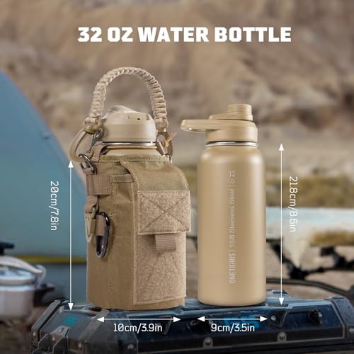 OneTigris Edelstahl Trinkflasche, Wasserflasche 0,9L Hohe Kapazität, Sportflasche mit gute Isolationswirkung für Fahrrad, Camping, Yoga, Gym, Softair, Coyote Braun, 32OZ