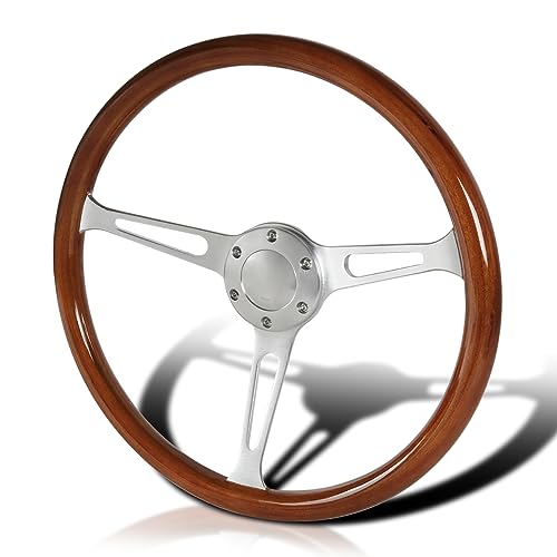 Spec-D Tuning 370mm 14.5 Inch Polished Wooden Steel Style Wood Classic Steering Wheel 2