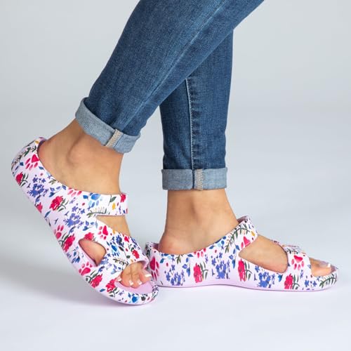 Image of GreaterGood Positively Inspired Womens Slide Sandals Lightweight Cushioned Slip On Comfortable Shower Shoes Quick Dry Durable, Beach, Pool, Travel, Walking Casual Slides Footwear