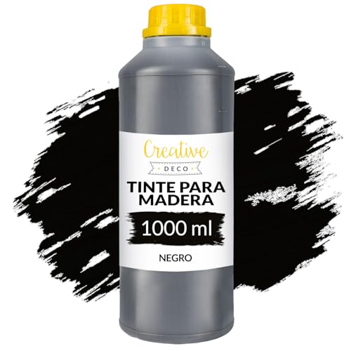 Creative Deco 1L Barniz Madera Interior Tinte al Agua | Color Negro | 1L | Secado Rápido | No Tóxico | Para Paneles de Madera, Parquet, Hormigón, Ladrillo, Papel Pintado y Más | Alta Eficacia