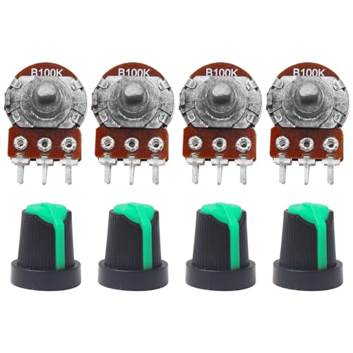 Image of Electronic Spices 100k 6 Pin D Shaft Dual Gang Rotary Potentiometer (A100, B100) Volume Pot 100K with Knob for Multiple Applications (Pack of 4)