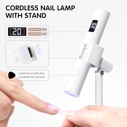 BEAUTPAL Luz UV portátil para unhas, mini secador de unhas, luz de LED com suporte magnético, tela L