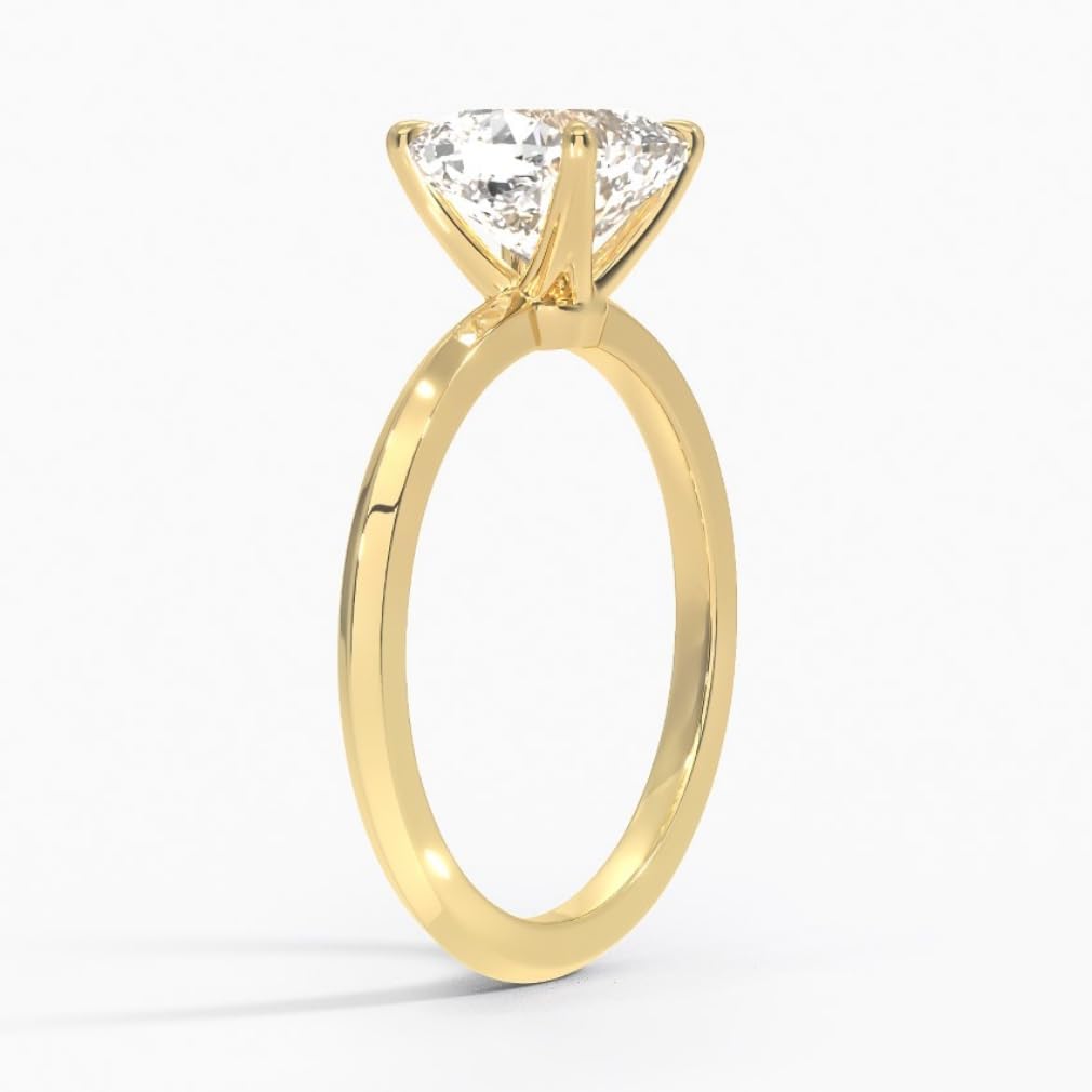 2 CT Cushion Cut Solitaire Lab Grown Diamond Ring Petite-Shank 10K 14K 18K Solid Yellow Gold IGI Certified Engagement Ring for Women - PKPB58QX321141