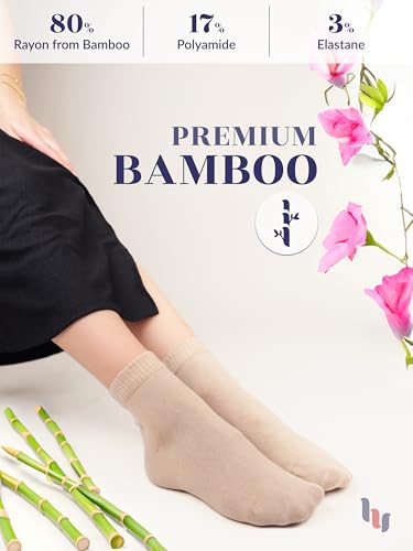Hugh Ugoli Extremely Soft Bamboo Socks for Women, Everyday Use, All Seasons, Moisture Management, Ankle & Crew, Size 6-123