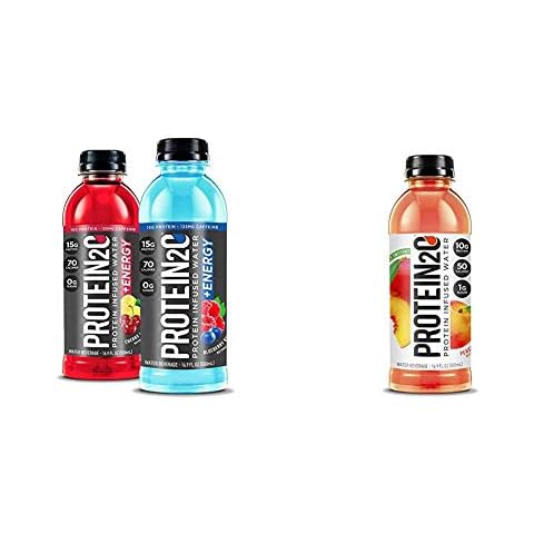 Protein2o Whey Protein Infused Water Variety Pack, Peach Mango and More Flavors, 16.9 oz Bottle (12 Count) Cover