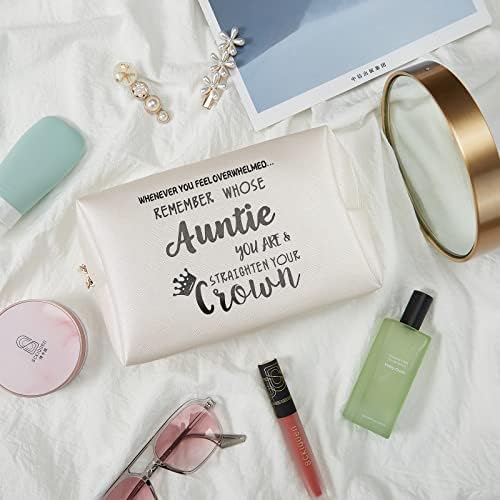 Auntie Gifts Leather Makeup Bag -Auntie Gift from Niece Nephew - Inspirational Gifts for Auntie,Inspirational Makeup Bag Gift,Gift for Christmas,Birthday Gifts for Auntie
