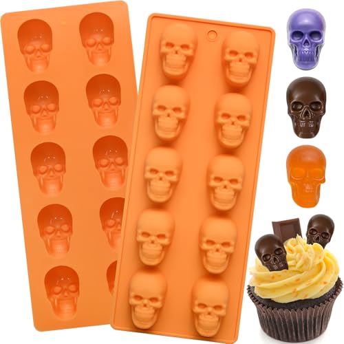 Skull Chocolate Molds 2PCS Halloween Skull Candy Molds 20 Cavity Skulls Silicone Mold for Gummy Jelly Ice Cube 3D Cookies Cupcakes Decorations
