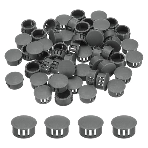 Image of MECCANIXITY 64PCS 20mm(13 /16 inch) Dark Grey Plastic Hole Plugs, Flush Type Panel Hole Plugs Insert End Caps for Locking Hole Tubes Furniture Cabinet