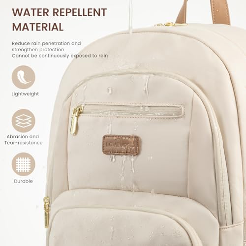 LOVEVOOK Travel Laptop Backpack for Women, Waterproof Work Backpack Fits 15.6 Inch Laptop, Large Computer Backpack for College, Beige - Image 6