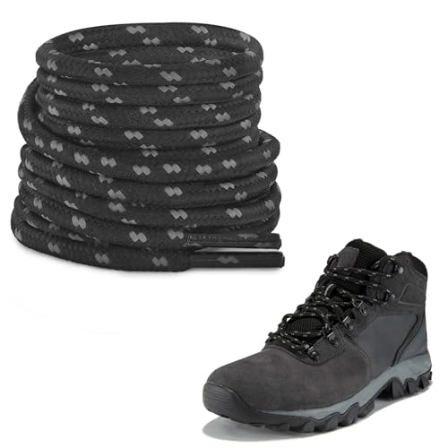 NDTEZUGT 7/32'(5mm) Round ShoeLaces for Boots, Heavy Duty Rope Shoe Laces Strings Replacement for Columbia Hiking Work Boots(Black, 54'/140cm)