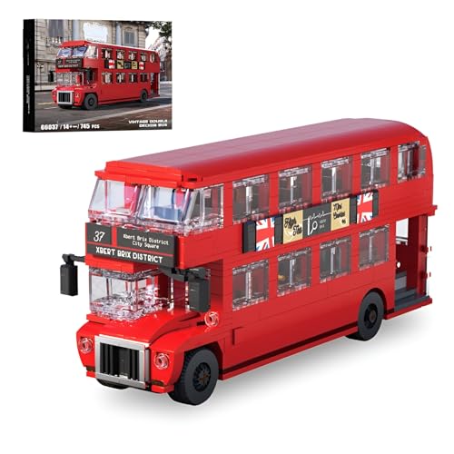 Vintage London Double Decker Bus Building Set 745PCS City Travel Bus Vehicle Model Toys STEM Bus Station Building Bricks Kit Ideas Gifts for British Cultural Icons Teens Adults & Office Home Decor