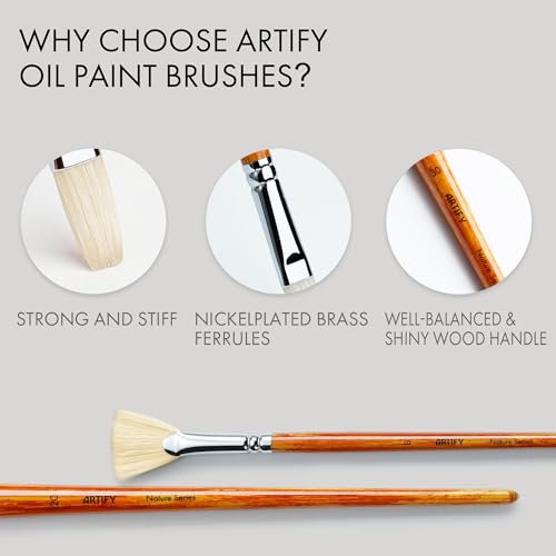 ARTIFY 15-Piece Professional Oil Paint Brush Set - Natural Hog Bristle, No-Shedding, Handcrafted by Masters for Oil/Acrylic/Gouache/Watercolor Painting (Includes Carrying Case)