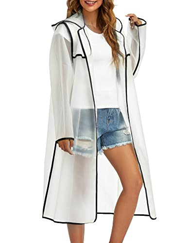 JMinger White Black Large EVA Raincoat: Durable, Reusable Waterproof Poncho - Image 2