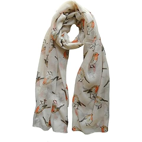 The Olive House® Womens Christmas Winter Robin Bird Scarf Cream Cover