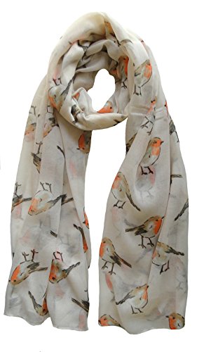 Price comparison product image The Olive House® Womens Christmas Winter Robin Bird Scarf Cream