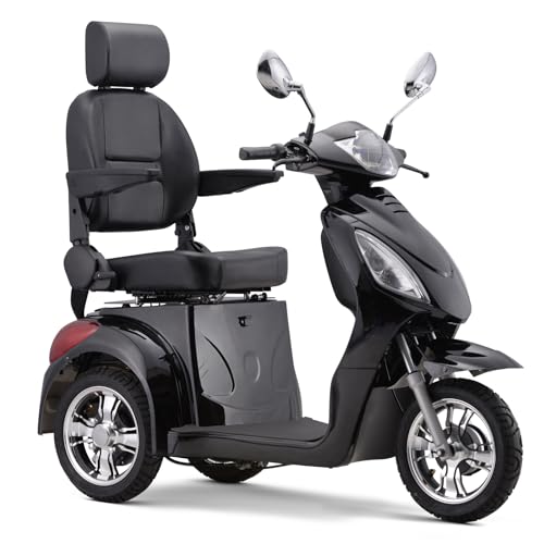 Electric Large 3 Wheel Mobility Scooters, Heavy Duty Wheelchair Device, 400 LBS Capacity for Seniors & Adults, Speed Adjust, Remote Key, Assembled in US, Receive Ready to Ride (Black)
