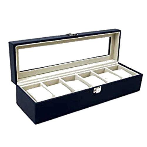 abrazo Watch Storage Box Display Case Organizer with Faux Leather Finish with 6 Slots Blue color
