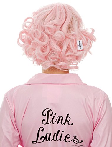 Image of ALLAURA Compatible with Pink Ladies Costume - Short Curly Pink Wig for Women - 50s Character Wig for Grease Cosplay, Retro Parties, Themed Events, Halloween, Rockabilly, Vintage Looks