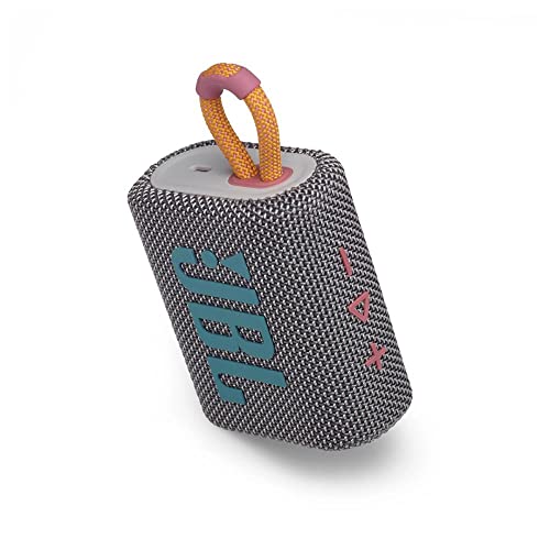 Image of JBL Go 3, Wireless Ultra Portable Bluetooth Speaker, Pro Sound, Vibrant Colors with Rugged Fabric Design, Waterproof, Type C (Without Mic, Gray)