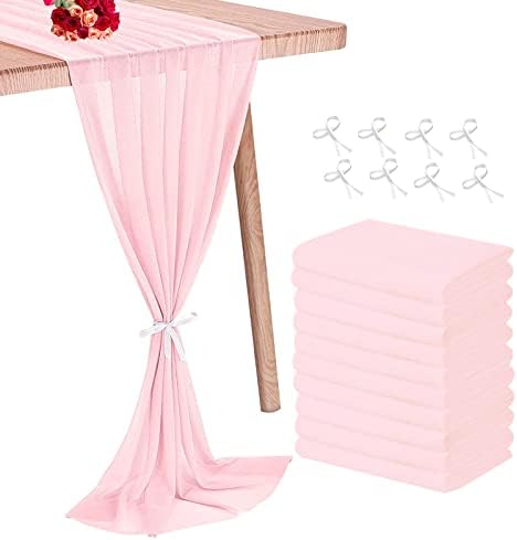 10 Pack 29x120 Inches Wedding Table Runner 10ft Pink Chiffon Table Runner Sheer Table Runners for Romantic Baby Shower Birthday Party Bridal Shower Thanksgiving Christmas Decorations