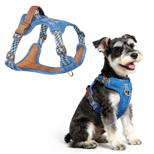 XGDMEIL Denim No Pull Dog Harness, Breathable Mesh, X-Small