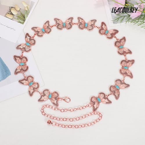 Image of LEACOOLKEY Western Metal Concho Belt for Women Cowgirl Boho Waist Chain Belt for Dresses Jeans Pants