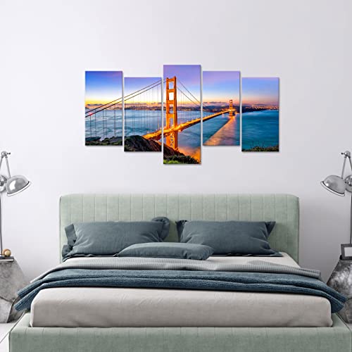 Canvbay 5 Piece Cityscape Canvas Wall Art San Francisco Golden Gate Bridge At Sunset Art Painting City Landscape Picture Prints On Canvas Modern Wall Decor For Dining Living Room Ready To Hang #TOP1