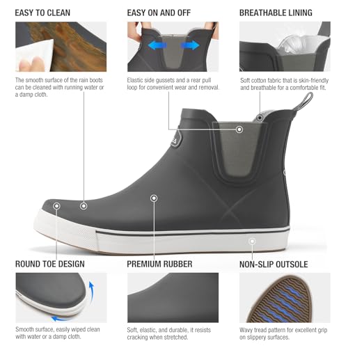 HISEA Men's Deck Boots Ankle Rain Boots Waterproof Rubber Saltwater Fishing Boot for Sailing2