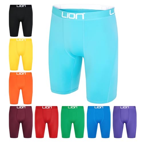 Image of LION SPORTSWEAR Compression Shorts for Football & Sports – Multi-Purpose Base Layer for Men & Kids, Ideal for Gym, Training & Running - Sky Blue | Small Adults